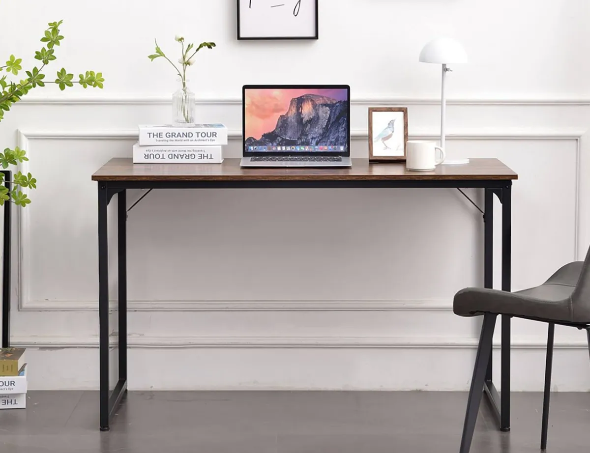 Ufficio|Camera Da Letto > Dmora Scrivania lineare noce e nera 58x128cm in metallo e legno - Agliopi Nero, Marrone Noce