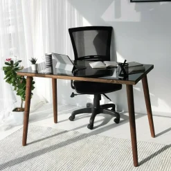 Ufficio|Camera Da Letto > Dmora Scrivania lineare noce 110x60cm con piano in vetro - Melita Marrone Noce
