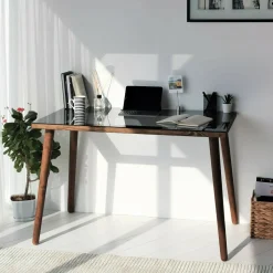 Ufficio|Camera Da Letto > Dmora Scrivania lineare noce 110x60cm con piano in vetro - Melita Marrone Noce