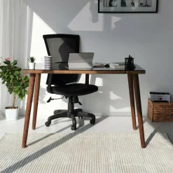 Ufficio|Camera Da Letto > Dmora Scrivania lineare noce 110x60cm con piano in vetro - Melita Marrone Noce