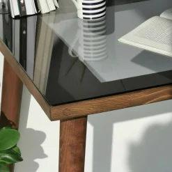 Ufficio|Camera Da Letto > Dmora Scrivania lineare noce 110x60cm con piano in vetro - Melita Marrone Noce