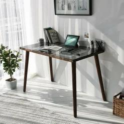Ufficio|Camera Da Letto > Dmora Scrivania lineare noce 110x60cm con piano in vetro - Melita Marrone Noce
