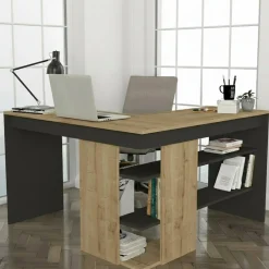 Scrivania lineare quercia e antracite 120x120cm - Emiliana
