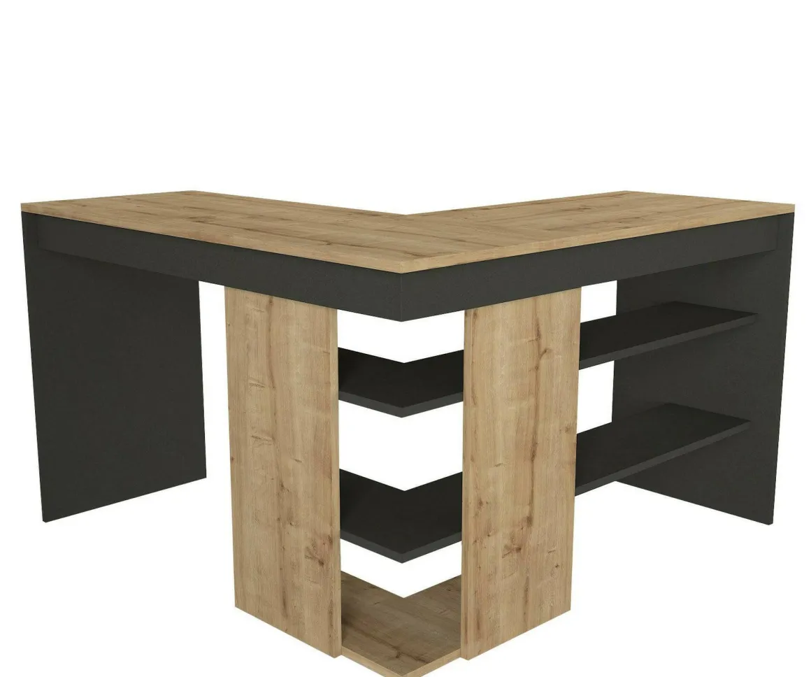 Scrivania lineare quercia e antracite 120x120cm - Emiliana