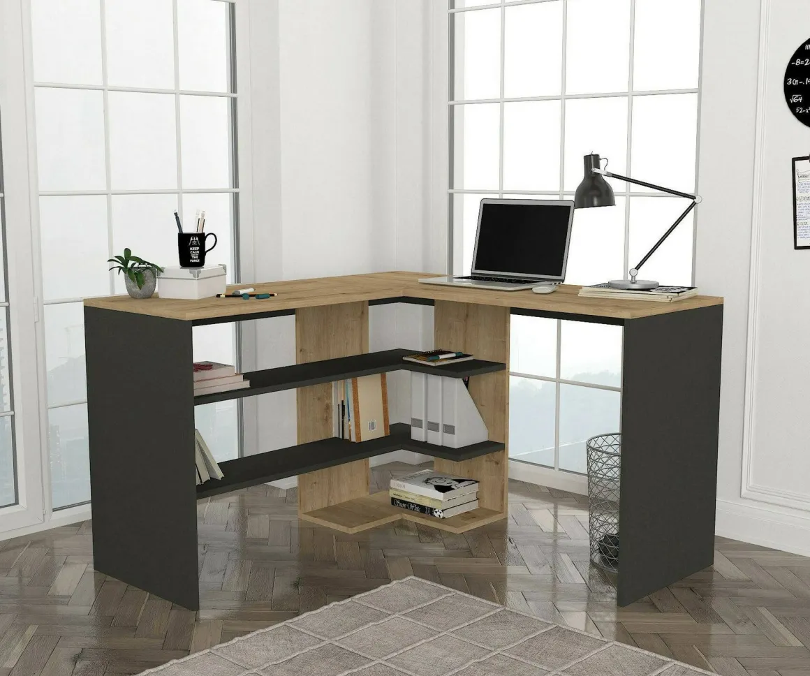 Scrivania lineare quercia e antracite 120x120cm - Emiliana