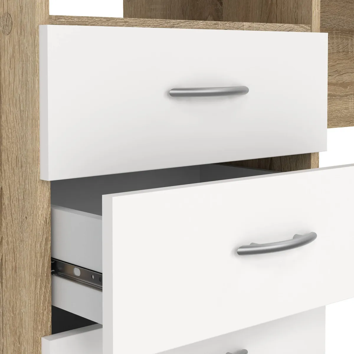 Scrivanie > Dmora Scrivania lineare quercia e bianca 120x48cm con 3 cassetti - Andre Bianco, Marrone Quercia
