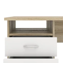 Scrivanie > Dmora Scrivania lineare quercia e bianca 120x48cm con 3 cassetti - Andre Bianco, Marrone Quercia