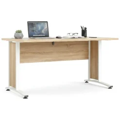 Ufficio|Camera Da Letto > Dmora Scrivania lineare quercia e bianca 152x40cm con libreria - Angaga Bianco, Marrone Quercia