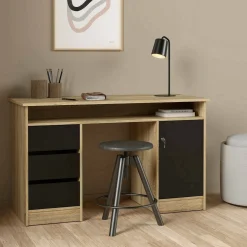 Ufficio|Camera Da Letto > Dmora Scrivania lineare quercia e nera 139x60cm metallo - Grimilde Nero, Marrone Quercia