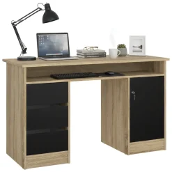Ufficio|Camera Da Letto > Dmora Scrivania lineare quercia e nera 139x60cm metallo - Grimilde Nero, Marrone Quercia