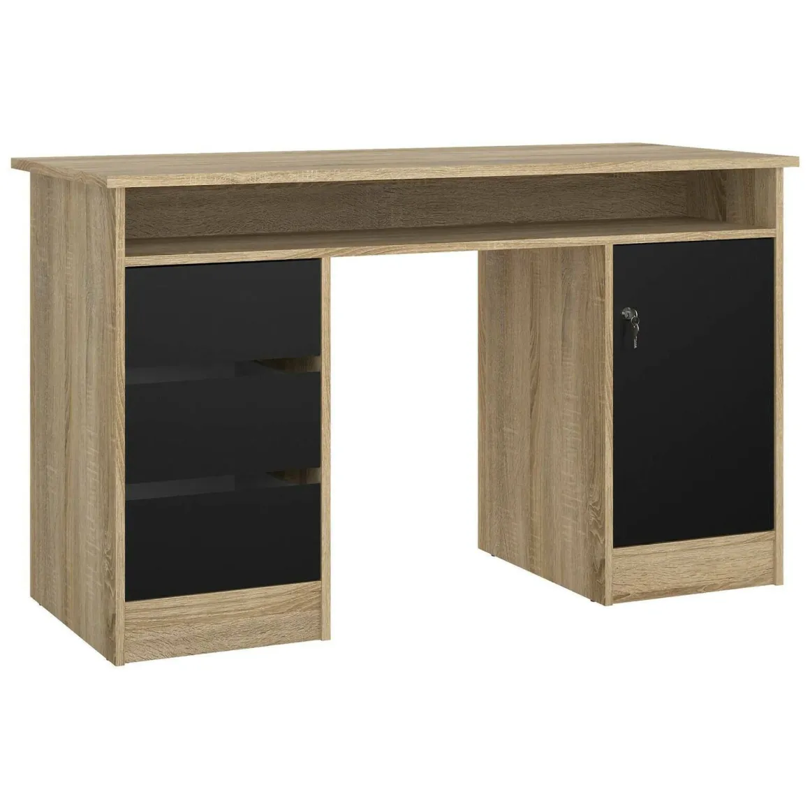Scrivania lineare quercia e nera 126x55cm con 3 cassetti - Shanshan