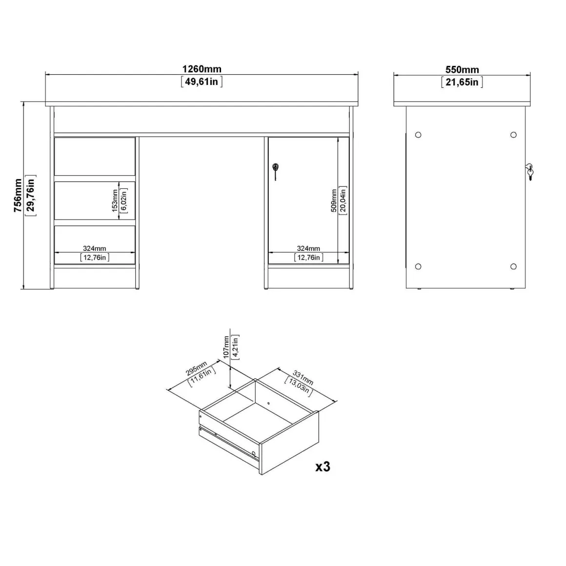 Ufficio|Camera Da Letto > Dmora Scrivania lineare quercia e nera 139x60cm metallo - Grimilde Nero, Marrone Quercia
