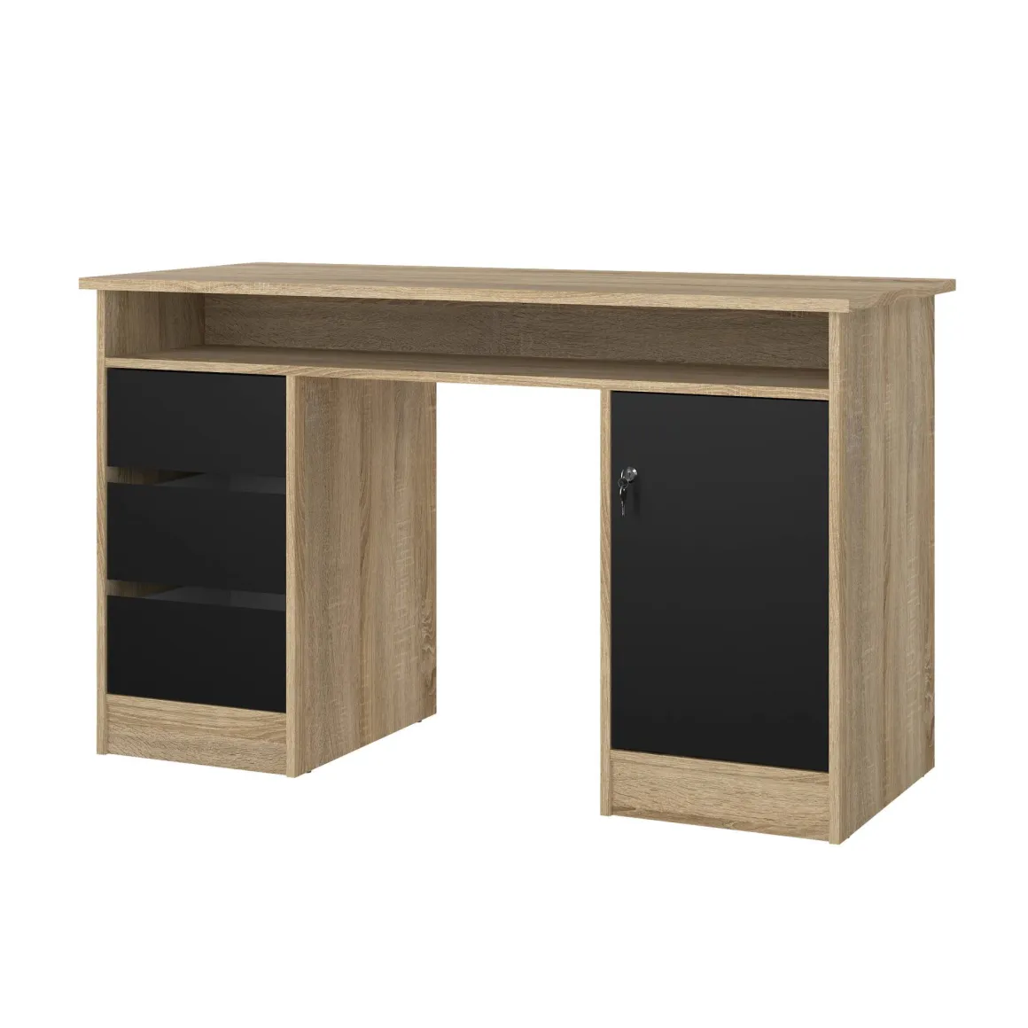 Ufficio|Camera Da Letto > Dmora Scrivania lineare quercia e nera 139x60cm metallo - Grimilde Nero, Marrone Quercia
