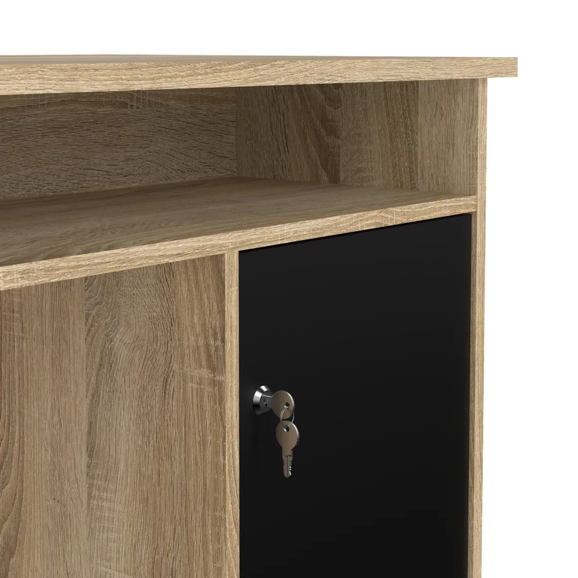 Ufficio|Camera Da Letto > Dmora Scrivania lineare quercia e nera 139x60cm metallo - Grimilde Nero, Marrone Quercia