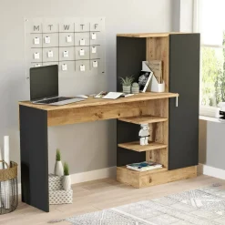 Scrivania lineare quercia e nera 152x40cm con 1 cassetto - Angaga