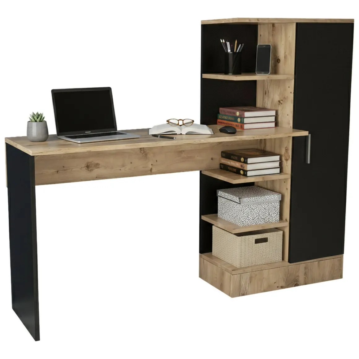 Scrivania lineare quercia e nera 152x40cm con 1 cassetto - Angaga