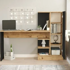 Scrivania lineare quercia e nera 152x40cm con 1 cassetto - Angaga