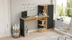 Scrivania lineare quercia e nera 152x40cm con 1 cassetto - Angaga
