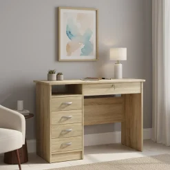 Scrivanie > Dmora Scrivania lineare quercia 109x48cm con 4 cassetti - Amor Marrone Quercia