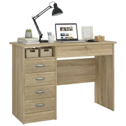Scrivanie > Dmora Scrivania lineare quercia 109x48cm con 4 cassetti - Amor Marrone Quercia