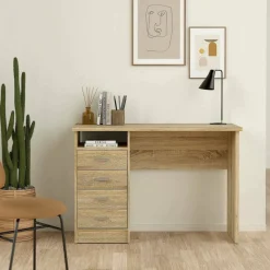 Ufficio|Camera Da Letto > Dmora Scrivania lineare quercia 110x60cm piano in legno massello - Melita Marrone Quercia