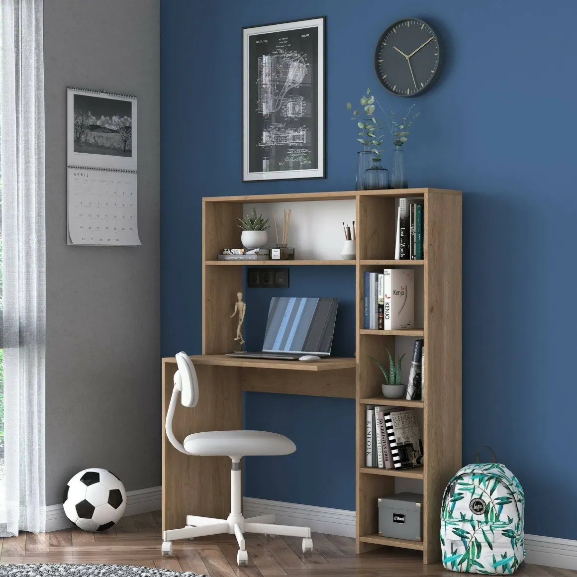 Scrivania lineare quercia 113x40cm con libreria - Arapaho