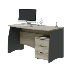 Scrivania lineare rovere e antracite 136x67cm con 3 cassetti - Azziz