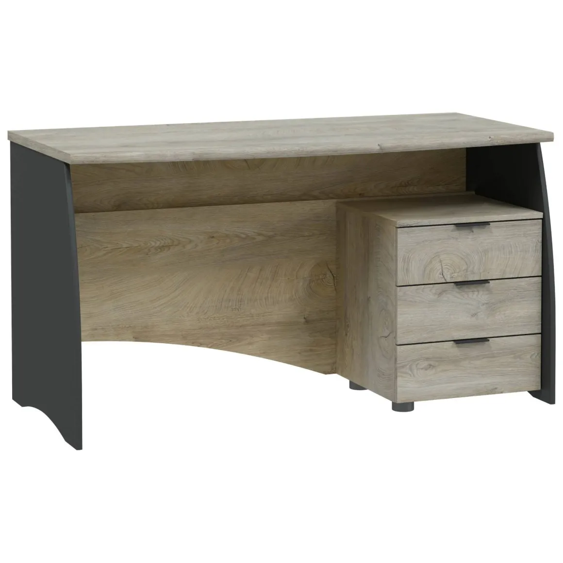 Scrivania lineare rovere e antracite 136x67cm con 3 cassetti - Azziz