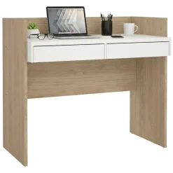 Scrivanie > Dmora Scrivania lineare rovere e bianca 102x55cm con 2 cassetti - Antillo Bianco, Marrone Rovere