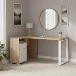 Scrivania lineare rovere e bianca 150x99cm in legno - Medard