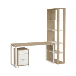 Scrivanie > Dmora Scrivania lineare rovere e bianca 184x79cm con libreria - Etienne Bianco, Marrone Rovere