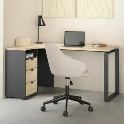 Scrivanie > Dmora Scrivania lineare rovere e grigia 150x99cmper ufficio - Peipah Grigio, Marrone Rovere