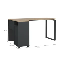 Scrivania lineare rovere e grigia 150x99cm con 3 cassetti - Medard