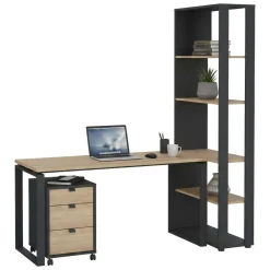 Scrivania lineare rovere e grigia 184x79cm con libreria - Etienne
