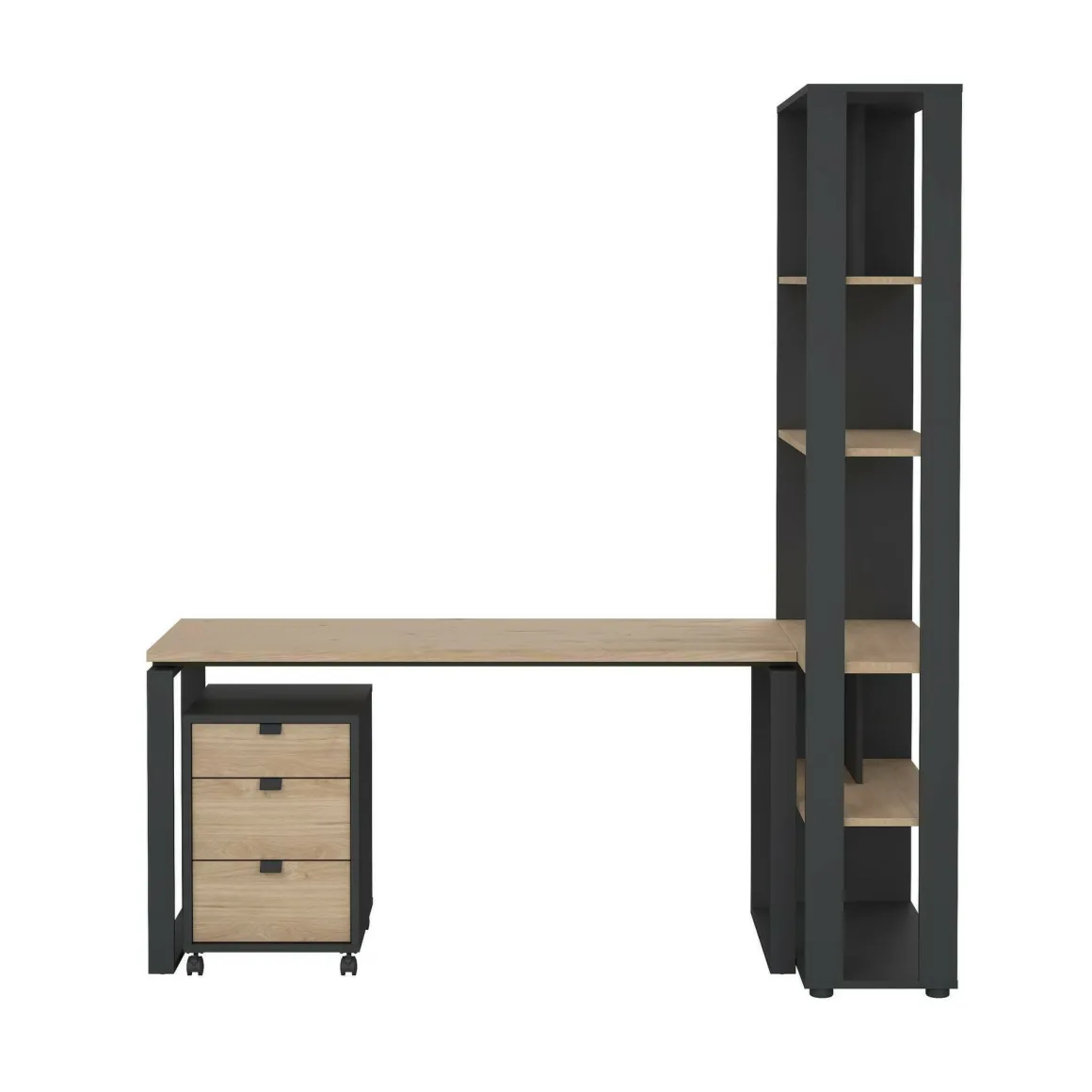 Scrivania lineare rovere e grigia 184x79cm con libreria - Etienne