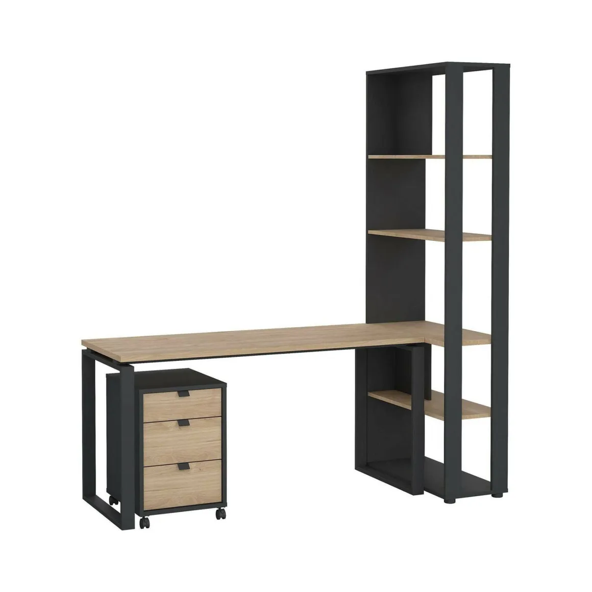 Scrivania lineare rovere e grigia 184x79cm con libreria - Etienne