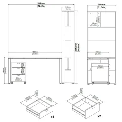 Scrivania lineare rovere e grigia 184x79cm con libreria - Etienne