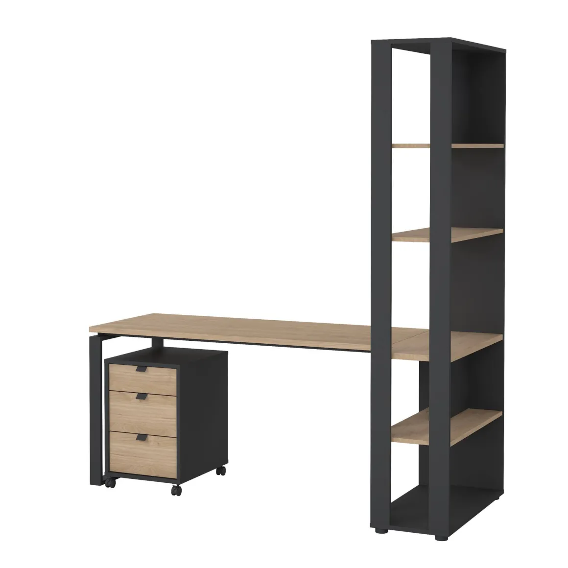 Scrivania lineare rovere e grigia 184x79cm con libreria - Etienne