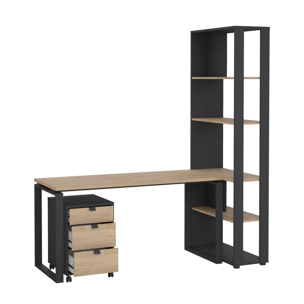 Scrivania lineare rovere e grigia 184x79cm con libreria - Etienne