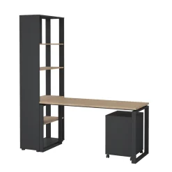 Scrivania lineare rovere e grigia 184x79cm con libreria - Etienne