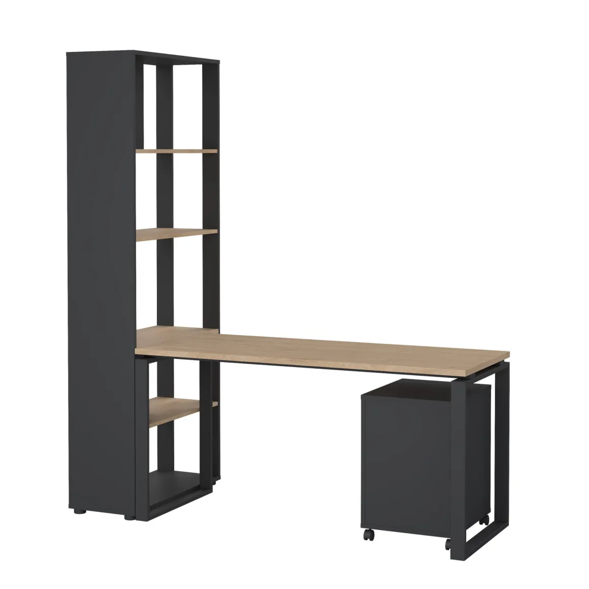 Scrivania lineare rovere e grigia 184x79cm con libreria - Etienne