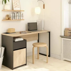 Scrivanie > Dmora Scrivania lineare rovere e nera 130x48cm con 1 cassetto - Mele Nero, Marrone Rovere