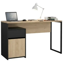 Scrivanie > Dmora Scrivania lineare rovere e nera 130x48cm con 1 cassetto - Mele Nero, Marrone Rovere