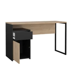 Scrivanie > Dmora Scrivania lineare rovere e nera 130x48cm con 1 cassetto - Mele Nero, Marrone Rovere