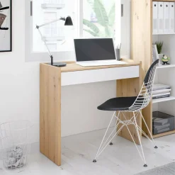 Ufficio|Camera Da Letto > Dmora Scrivania lineare rovere nodi e bianca 81x40cm con 1 cassetto - Akaba Bianco, Marrone Rovere Nodi