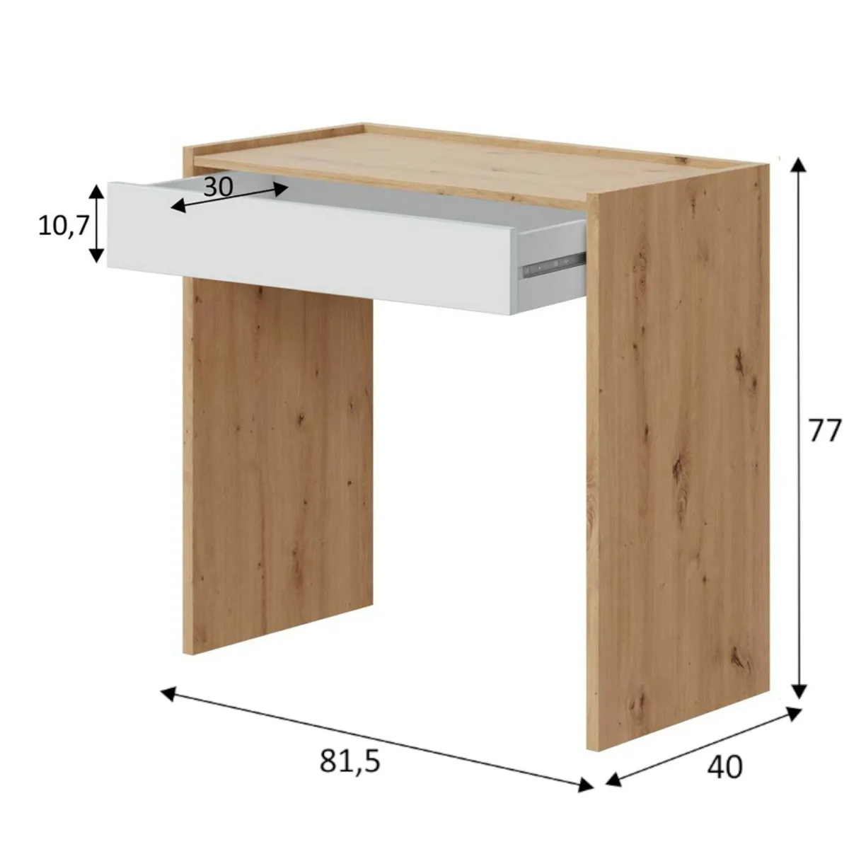 Ufficio|Camera Da Letto > Dmora Scrivania lineare rovere nodi e bianca 81x40cm con 1 cassetto - Akaba Bianco, Marrone Rovere Nodi