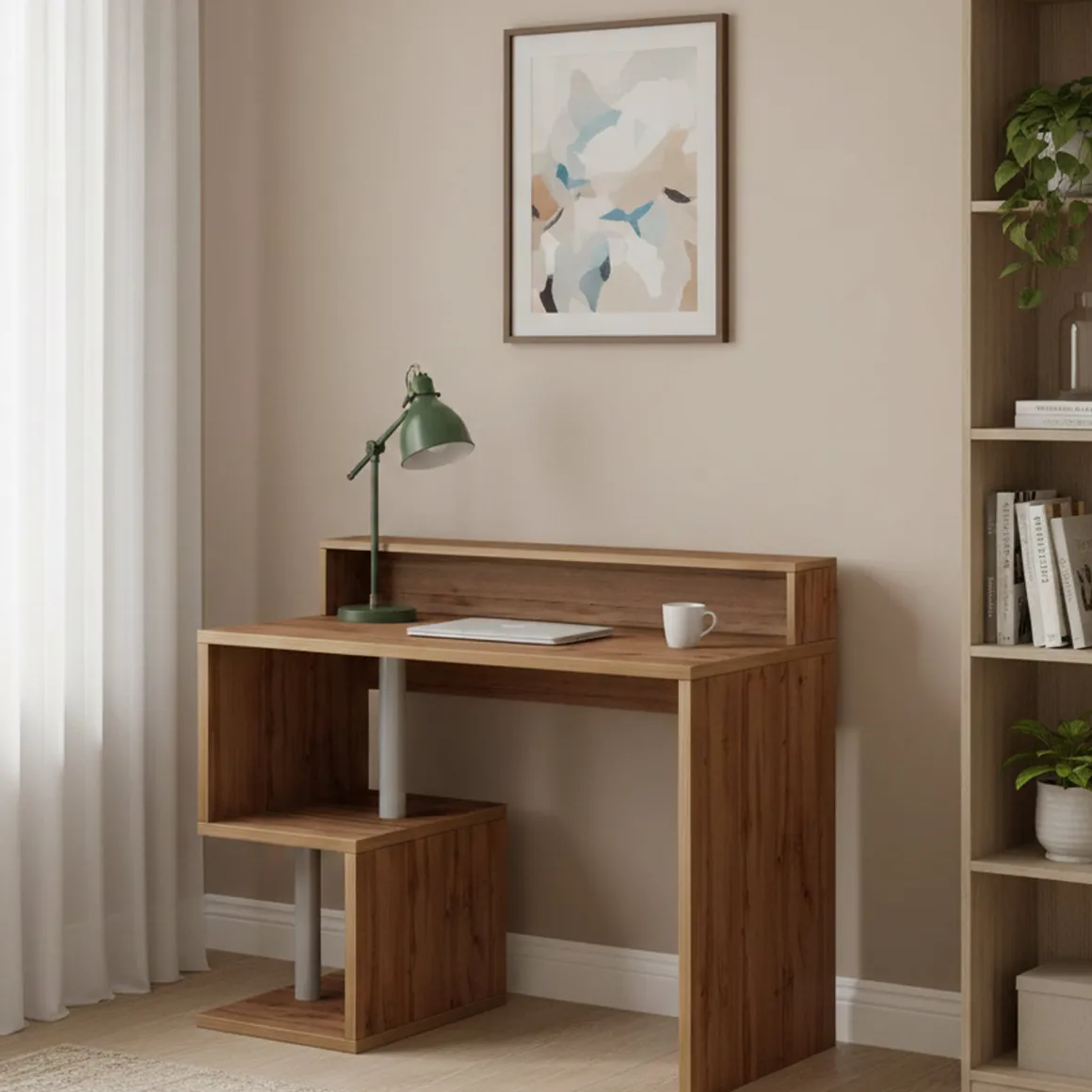 Scrivania lineare rovere 100x50cm con supporto computer - Giusy