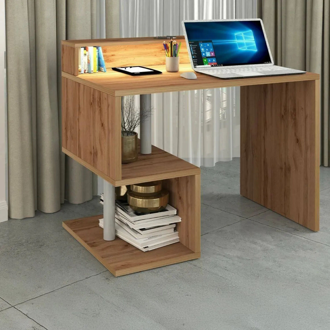 Scrivania lineare rovere 100x50cm con supporto computer - Giusy