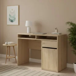 Scrivanie > Dmora Scrivania lineare rovere 110x48cm con 3 cassetti - Huaning Marrone Rovere