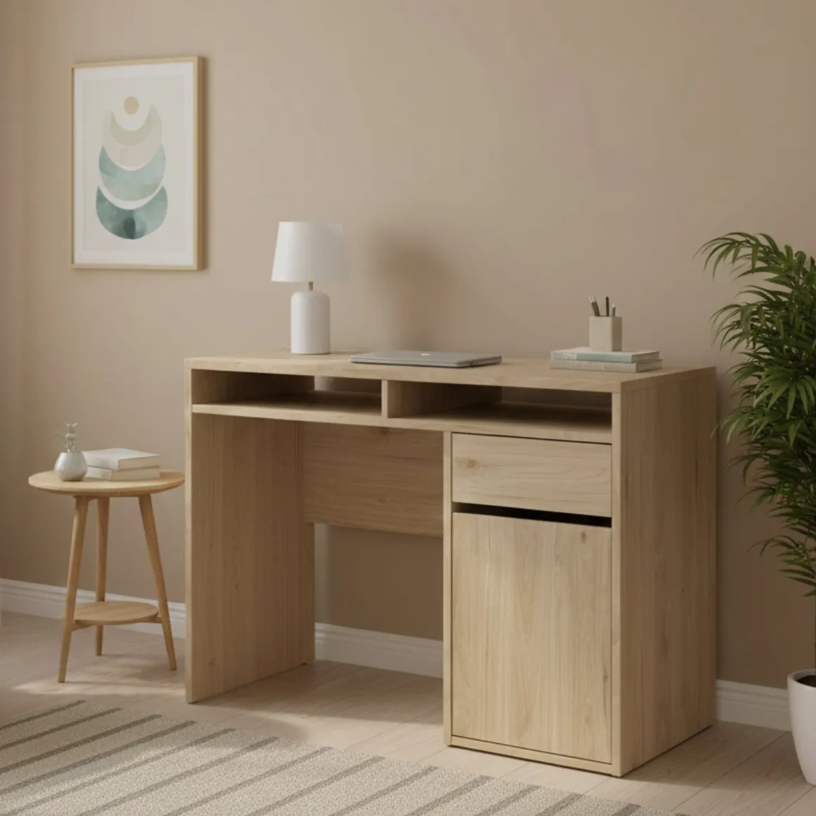 Scrivanie > Dmora Scrivania lineare rovere 110x48cm con 3 cassetti - Huaning Marrone Rovere